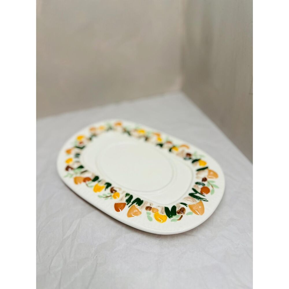 Vintage Noritake Mushroom Molded Mini Ceramic Platter, Catchall Tray, 70s Cottag